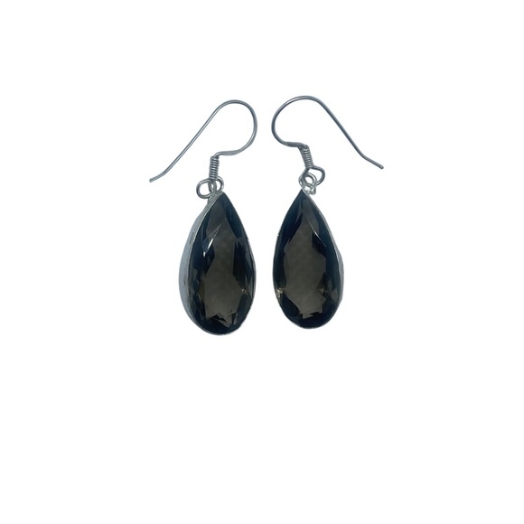 Earrings set in 925 Sterling Silver with Genuine Semi-Precious Gemstones Smoky Q - Picture 1 of 1